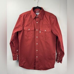 Carhartt‎ Men's Ironwood Twill Western Work Shirt Pearl Snap Relaxed Fit Red Med